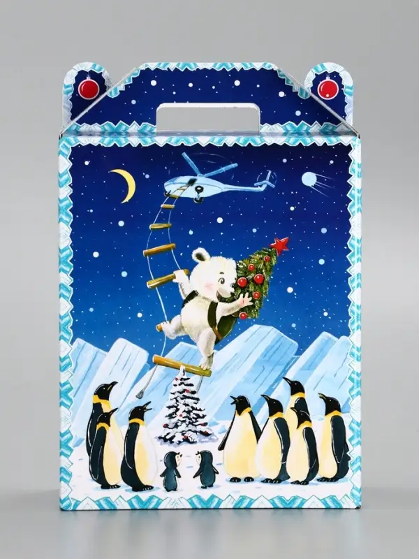 Подарочная новогодняя коробка &laquo;Пингвины&raquo;, для сладких подарков, 16.8&times;7&times;25 см