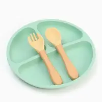 Тарелка детская секционная с ложкой и вилкой, 3 секции, бирюзовый, Mum&Baby