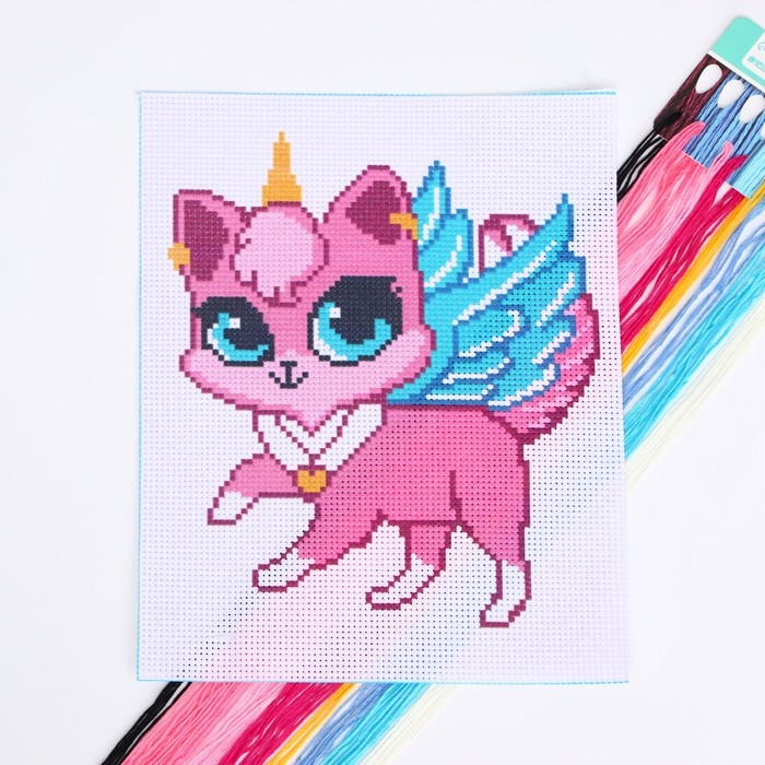 Вышивка крестиком для детей &laquo;Котик-единорог&raquo;, набор для творчества, 25 х 20 см