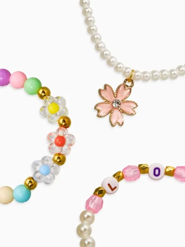 Браслет детский &laquo;Выбражулька&raquo;, 3 шт. набор, цветок, бусины, цветной