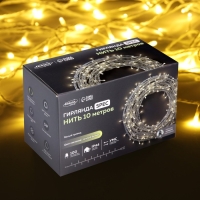Гирлянда «Нить» 10 м, IP44, УМС, белая нить, 100 LED, свечение тёплое белое, мерцание всех светодиодов, 24 В Гирлянда «Нить» 10 м, IP44, УМС, белая нить, 100 LED, свечение тёплое белое, мерцание всех светодиодов, 24 В