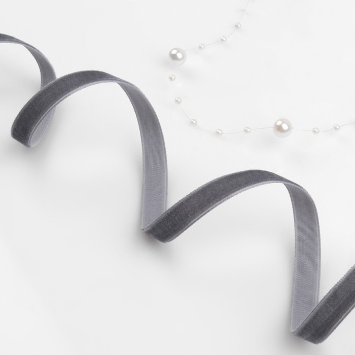 Лента бархатная, 10 мм, 18 ± 1 м, цвет серый №63 Лента бархатная, 10 мм, 18 ± 1 м, цвет серый №63