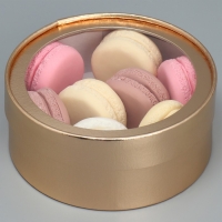 Коробка для макарун, кондитерская упаковка тубус с окном, &laquo;Золото&raquo; 16 х 16 х 5 см