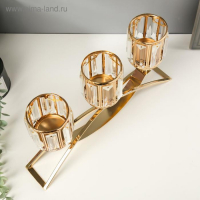 Подсвечник металл, стекло на 3 свечи "Кристаллы - грани" золото 22,5х41х8 см Подсвечник металл, стекло на 3 свечи "Кристаллы - грани" золото 22,5х41х8 см