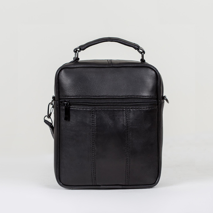 Сумка мужская на молниях, длинный ремень, цвет чёрный