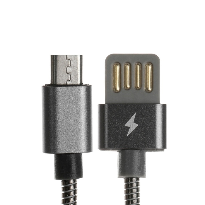 Кабель MicroUSB - USB, 2.1 А, металлическая оплётка, 1 метр, чёрный Кабель MicroUSB - USB, 2.1 А, металлическая оплётка, 1 метр, чёрный