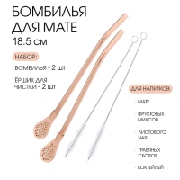 Бомбилья для чая Йерба Мате мини, набор 2 штуки с щёточками для чистки, бронза, l-18.5 см Бомбилья для чая Йерба Мате мини, набор 2 штуки с щёточками для чистки, бронза, l-18.5 см