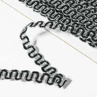 Тесьма декоративная «Волна», 10 мм, 10 ± 1 м, цвет серебряный/чёрный Тесьма декоративная «Волна», 10 мм, 10 ± 1 м, цвет серебряный/чёрный