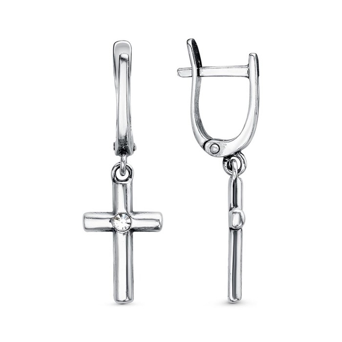 Серьги «Крестики» малые, посеребрение с оксидированием, цвет белый Серьги «Крестики» малые, посеребрение с оксидированием, цвет белый