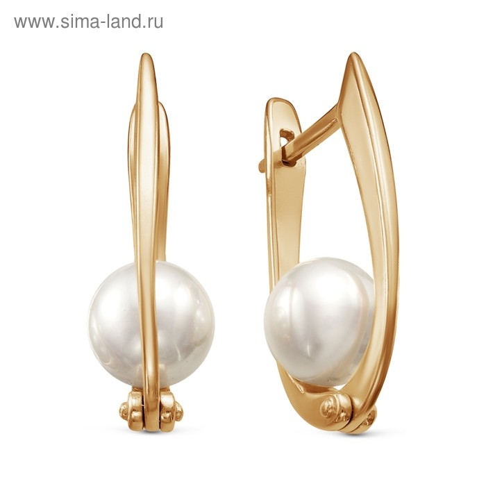 Серьги &laquo;Жемчуг&raquo; качели, розовое золочение, цвет белый