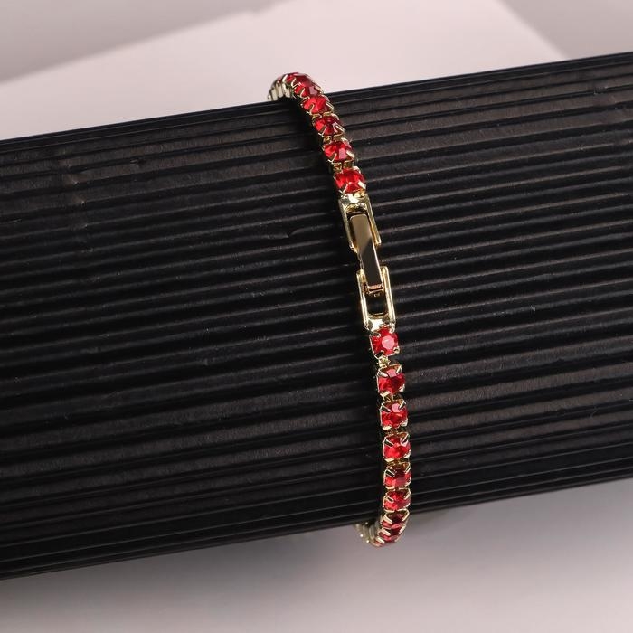 Браслет со стразами &laquo;Сияй&raquo; тонкая нить, цвет красный в золоте, 18 см