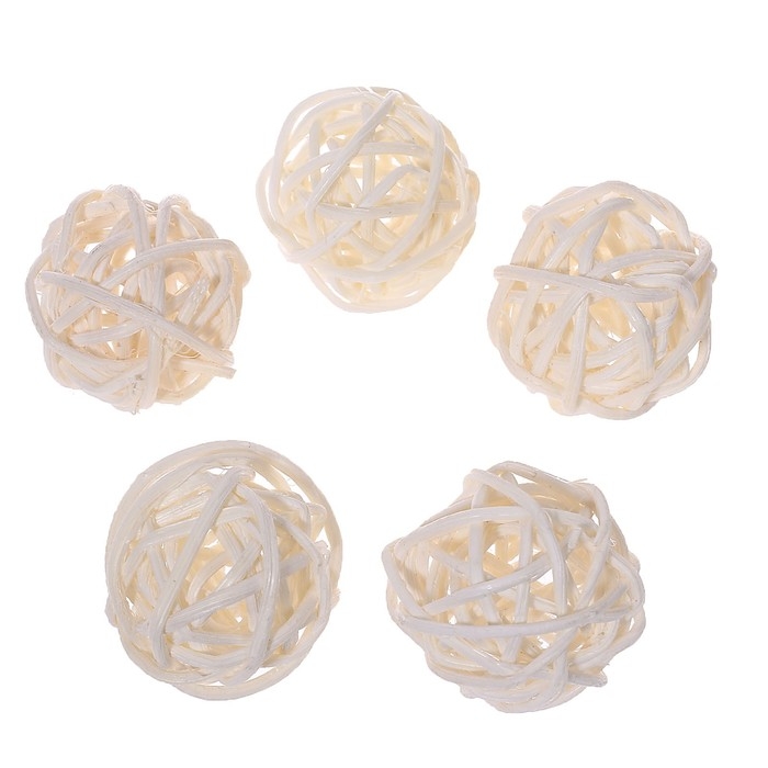 Шар декоративный из лианы, набор 5 шт., размер 1 шт. &mdash; 3 см, цвет белый