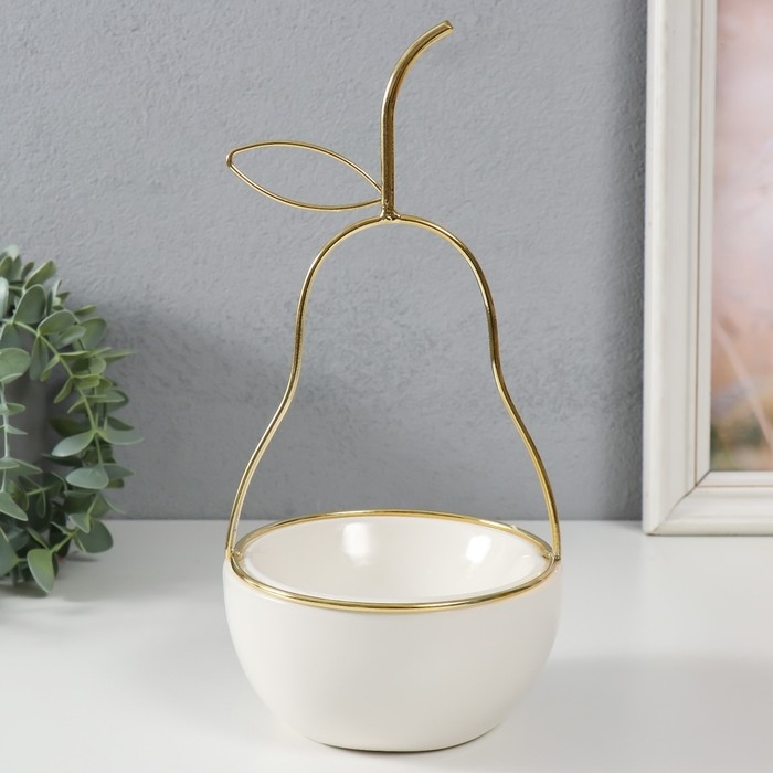 Сувенир керамика, металл подставка Сувенир керамика, металл подставка "Груша" белая с золотом 13х13х25,5 см