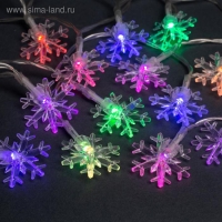 Гирлянда &laquo;Нить&raquo; 3 м с насадками &laquo;Снежинки большие&raquo;, IP20, прозрачная нить, 20 LED, свечение мульти (RG/RB), мигание, USB