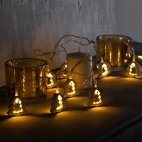 Гирлянда &laquo;Нить&raquo; 2.5 м с насадками &laquo;Ёлочка&raquo;, IP20, прозрачная нить, 10 LED, батарейки AAх2 (не в комплекте), свечение тёплое белое