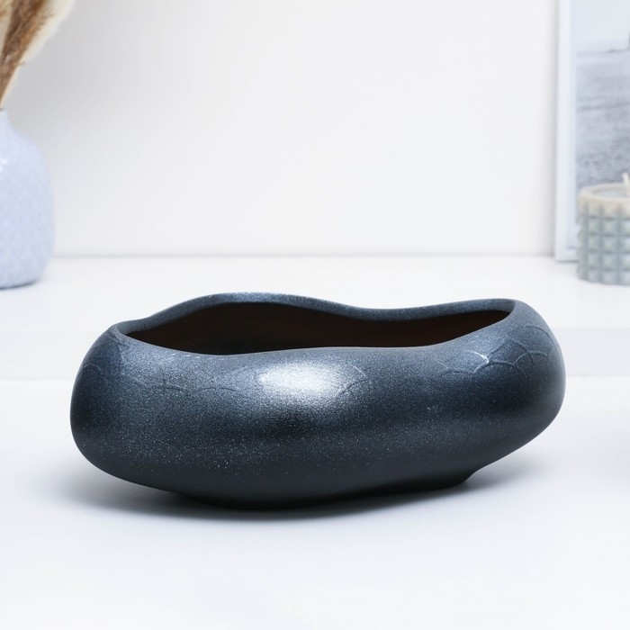 Горшок "Бонсай" для кактусов и суккулентов, большой черный с серебром, 2,3 л, 24х28 см