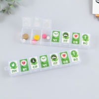 Таблетница «Неделя», 7 секций, русские буквы, 15,5 х 3,4 см. Таблетница «Неделя», 7 секций, русские буквы, 15,5 х 3,4 см.