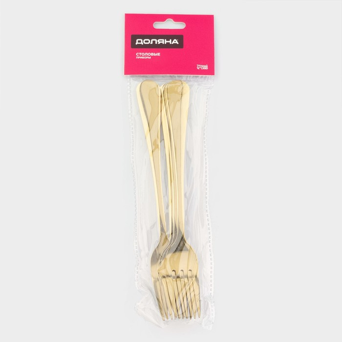 Набор вилок столовых из нержавеющей стали Доляна &laquo;Голд&raquo;, h=20,5 см, 6 шт, цвет золотой