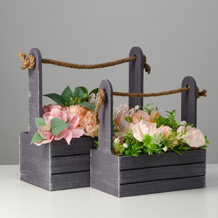 Набор кашпо деревянных 2 в 1 (25.5×15×30; 20×12×23) Набор кашпо деревянных 2 в 1 (25.5×15×30; 20×12×23) "Прованс", серый графит