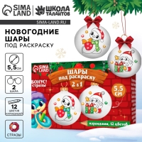 Ёлочные шары под раскраску на новый год «Змея с подарком», d = 5,5 см, новогодний набор для творчества Ёлочные шары под раскраску на новый год «Змея с подарком», d = 5,5 см, новогодний набор для творчества