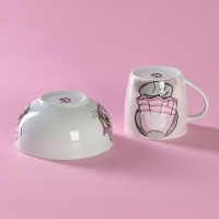 Набор детской посуды из керамики Доляна &laquo;Котик&raquo;, 2 предмета: кружка 230 мл, миска 400 мл, цвет белый