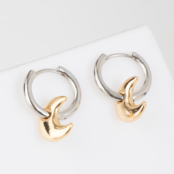 Серьги со съёмным элементом &laquo;Трансформер&raquo; луна, цвет серебро с золотом