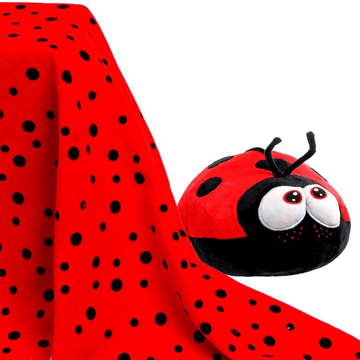 Отрез трикотажный для рукоделия, велюр, на красном фоне чёрный горох, 45 &times; 50 см