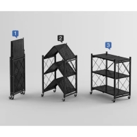 Стеллаж складной на колесах, 3 полки, 71&times;34&times;88 см, цвет чёрный матовый