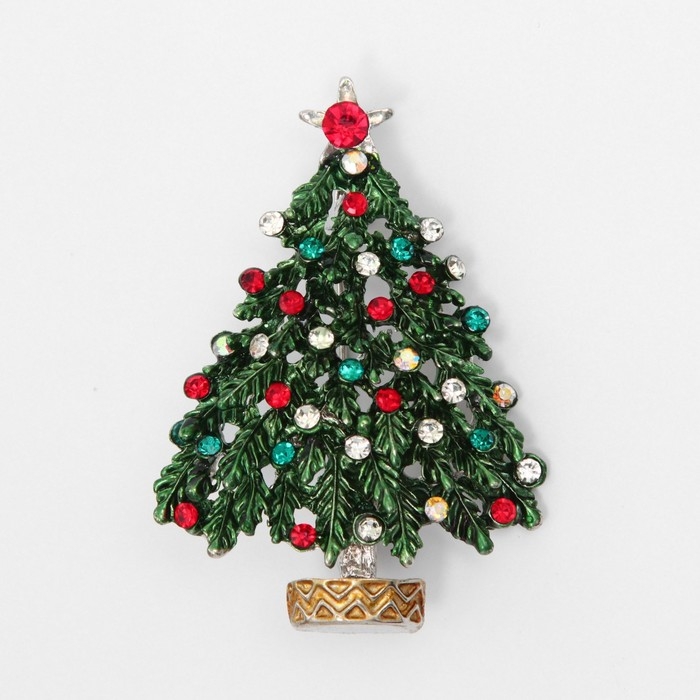Брошь новогодняя &laquo;Ёлка&raquo; на подставке, цветная в серебре