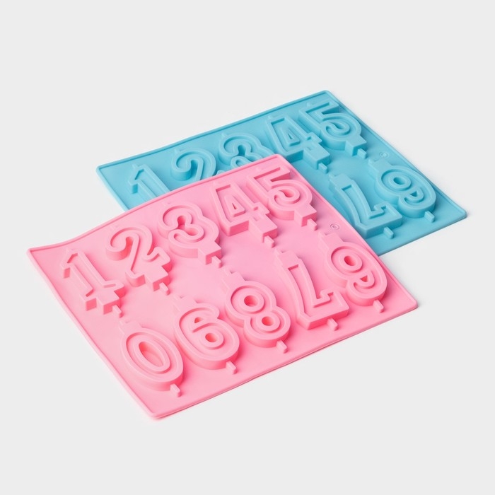 Форма для шоколада Доляна &laquo;Цифры&raquo;, силикон, 26&times;21 см, 10 ячеек (7&times;4 см), цвет МИКС