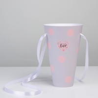 Переноска для цветов круглая на лентах &laquo;With love&raquo;, 15 &times; 23.3 &times; 7.5 см, &Oslash; 15 см