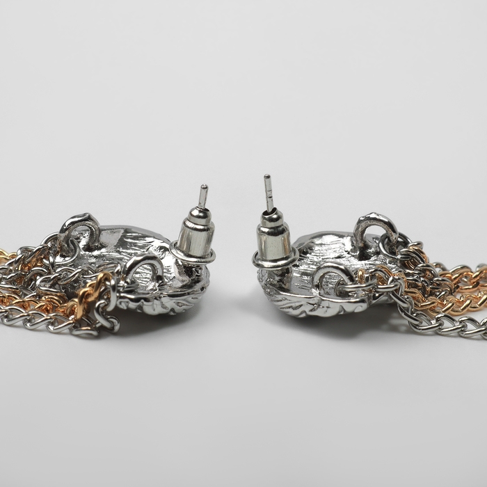 Серьги металл &laquo;Лица&raquo; цепи, цвет серебро с золотом