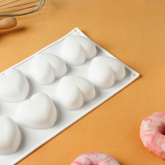 Форма для муссовых десертов и выпечки KONFINETTA &laquo;Сердца&raquo;, 30&times;17,5&times;3 см, 8 ячеек (6,2&times;6 см), цвет белый