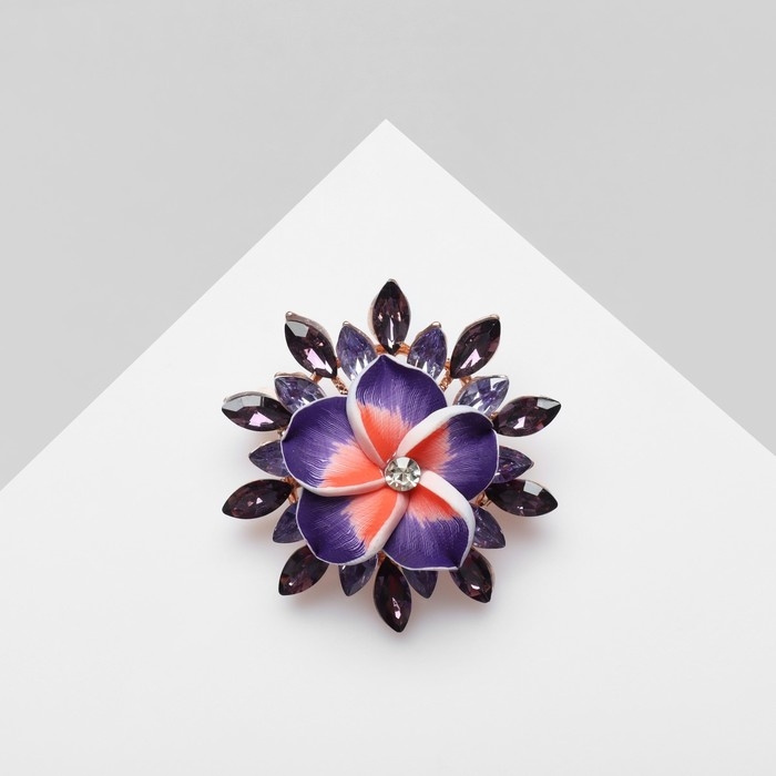 Брошь &laquo;Цветок&raquo; франжипани, цвет фиолетовый в розовом золоте