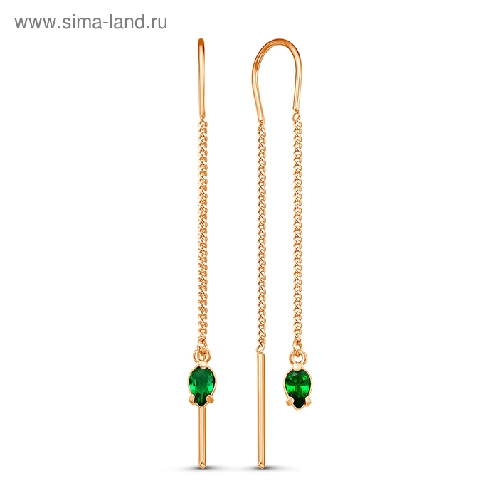 Серьги висячие «Капелька», розовое золочение, цвет зелёный Серьги висячие «Капелька», розовое золочение, цвет зелёный