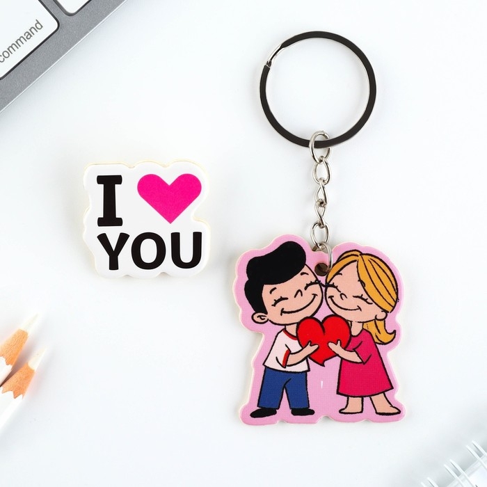 Брелок для ключей, значок, сувенир &laquo;Любовь -это ты&raquo;, набор, 6,8 х 10,5 см.