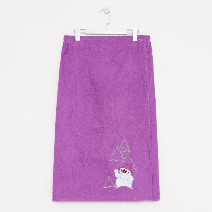 Килт женский для бани и сауны, цвет сиреневый вышивка Снеговик, размер 80х150±2 см, махра 300г/м 100% хлопок Килт женский для бани и сауны, цвет сиреневый вышивка Снеговик, размер 80х150±2 см, махра 300г/м 100% хлопок