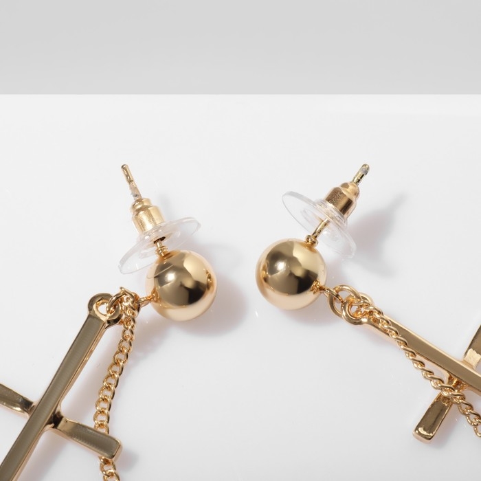 Серьги висячие &laquo;Кресты&raquo; с бусинами, цвет золото