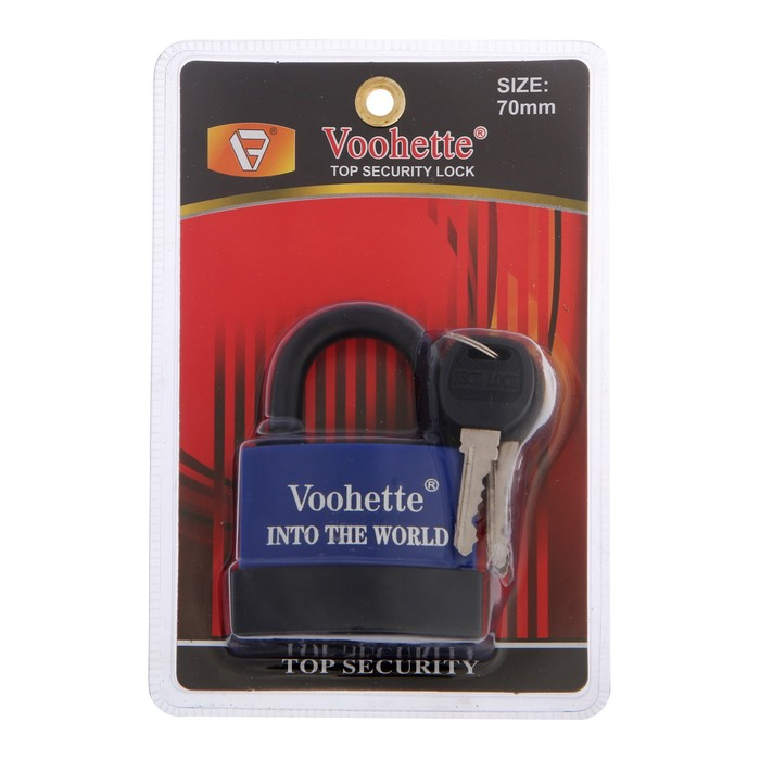 Замок навесной, 70 мм, медный цилиндр, влагозащищенный,  короткая дужка, 3 ключа МИКС