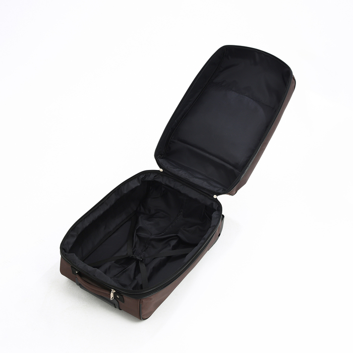 Чемодан малый 52 л (S), «Фабрика КАРТЕКС», отдел на молнии, с расширением, наружный карман, 2 колеса, цвет коричневый Чемодан малый 52 л (S), «Фабрика КАРТЕКС», отдел на молнии, с расширением, наружный карман, 2 колеса, цвет коричневый