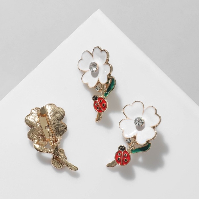 Брошь &laquo;Цветы ромашки&raquo; с божьей коровкой, цветная в золоте (неделимая фасовка 12 шт., цена за шт.)