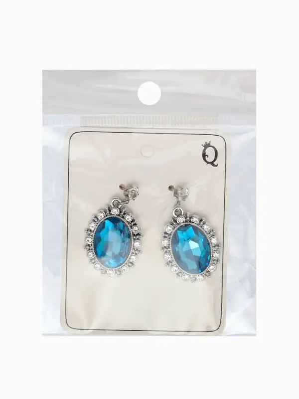 Серьги со стразами "Овал грань", цвет голубой в серебре