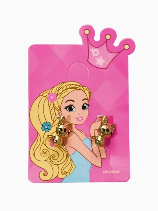 Серьги детские "Выбражулька" котик, цвет белый в золоте