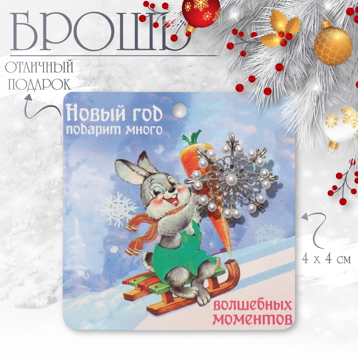 Брошь &laquo;Снежинка&raquo; лучистая, цвет белый в серебре