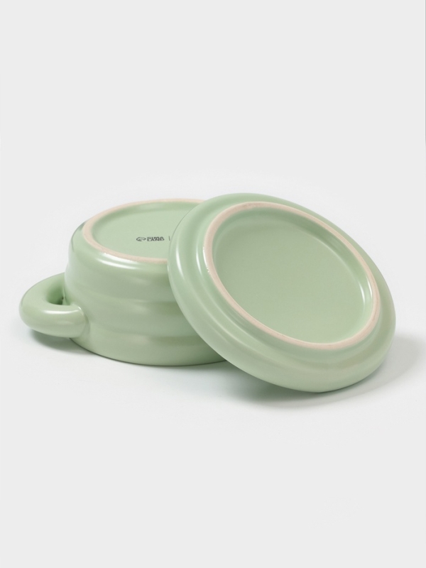 Горшочек для запекания Доляна &laquo;Зефир&raquo;, 250 мл, 15&times;10,5&times;6,3 см, с ручками, с крышкой, керамика, зелёный