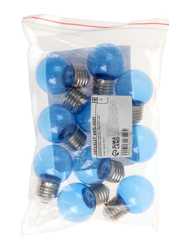 Лампа светодиодная, G45, Е27, 1.5 Вт, для белт-лайта, прозрачная, синяя, набор 10 шт Лампа светодиодная, G45, Е27, 1.5 Вт, для белт-лайта, прозрачная, синяя, набор 10 шт