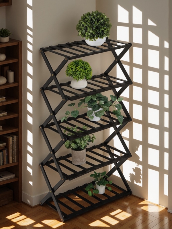 Подставка для цветов Greengo, 5 полок, 50 &times; 25 &times; 89 см, напольная, бамбук, чёрная