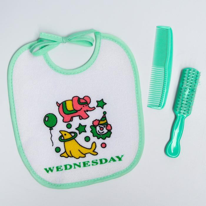 Набор детский &laquo;Первый подарок малышу&raquo;, 10 предметов: бутылочки для кормления 150 и 250 мл, поильник, посуда, нагрудник, расчёска, щётка, цвет зелёный