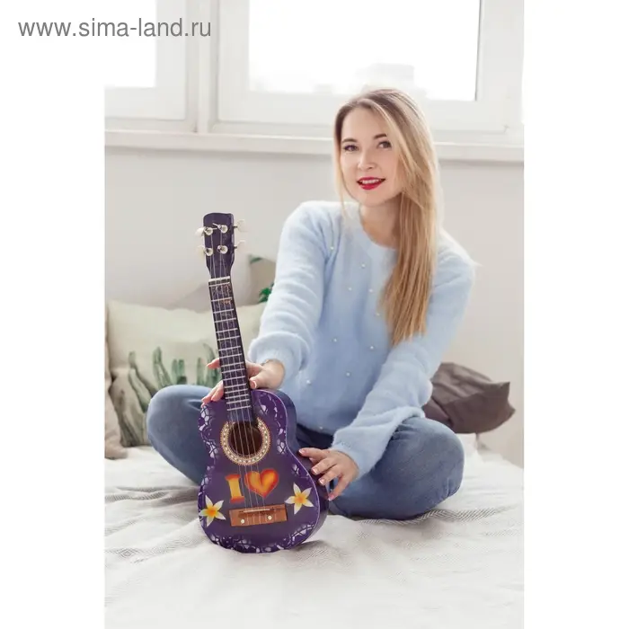 Сувенирный музыкальный инструмент гитара-укулеле "Цветы" 55х20х6 см