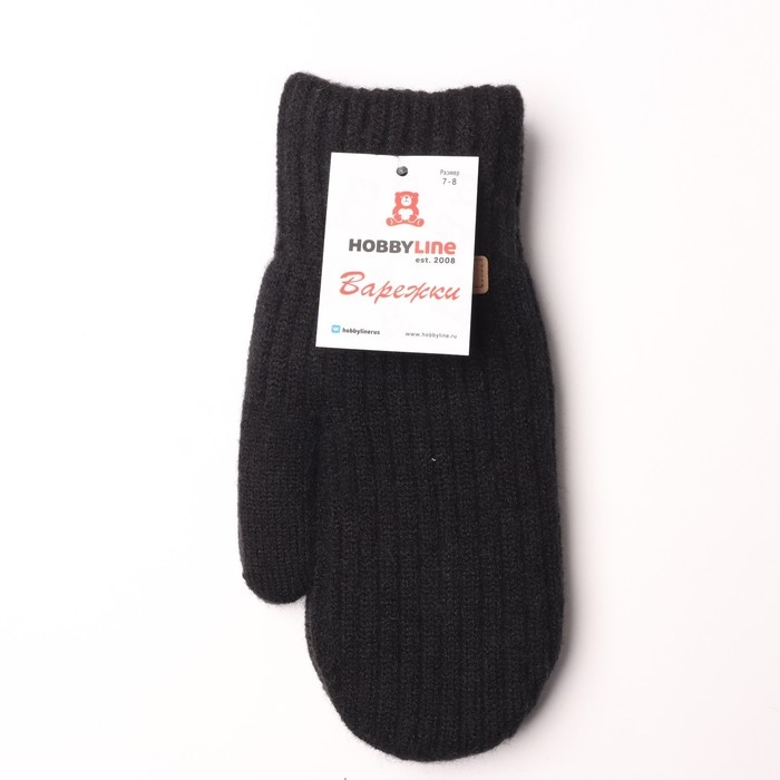 Варежки женские с мехом внутри, цвет черный, размер 7-8